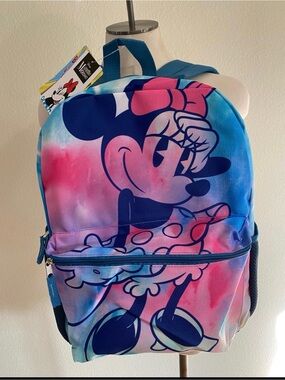 New Disney Minnie Mouse Tie-Dye Backpack in Blue and Pink